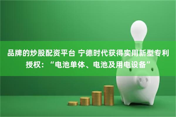 品牌的炒股配资平台 宁德时代获得实用新型专利授权：“电池单体、电池及用电设备”